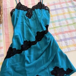 Blue and Black Lace Slip Dress